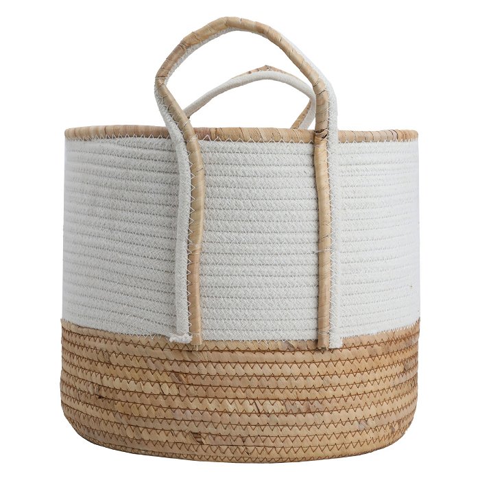 Beige white round cotton basket set with handle 3 pieces image 2