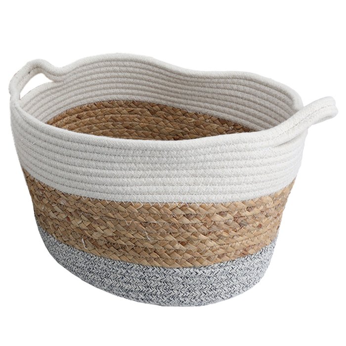 Gray Brown White Round Cotton Basket Set With Handle 3 Pieces image 3