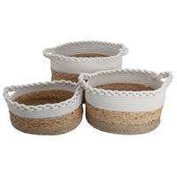 Brown and white round cotton basket set with handle 3 pieces product image