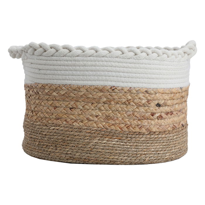 Brown and white round cotton basket set with handle 3 pieces image 2