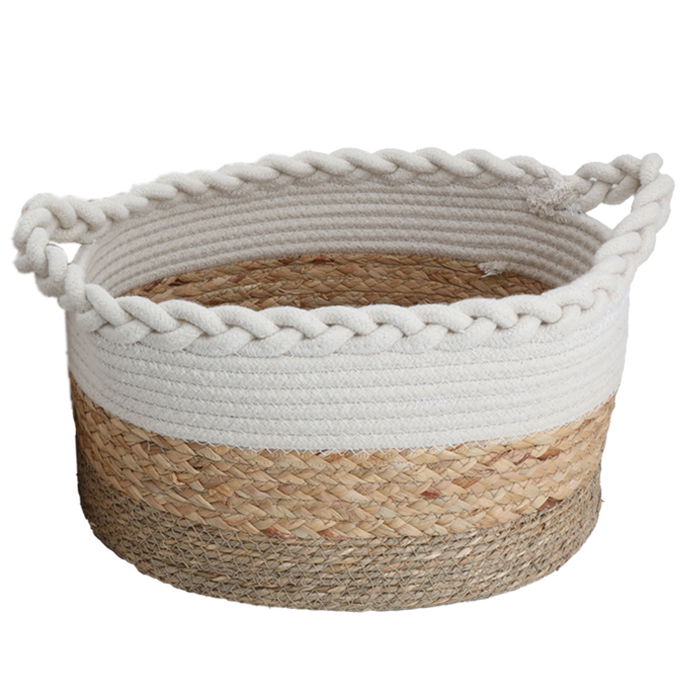 Brown and white round cotton basket set with handle 3 pieces image 4