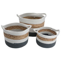 Gray Beige White Round Cotton Basket Set with Handle 3 Pieces product image