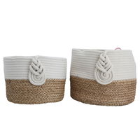 A set of two-piece brown and beige round cotton baskets with handle product image