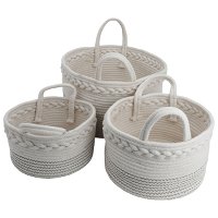 Beige round cotton baskets with handle, 3 pieces set product image