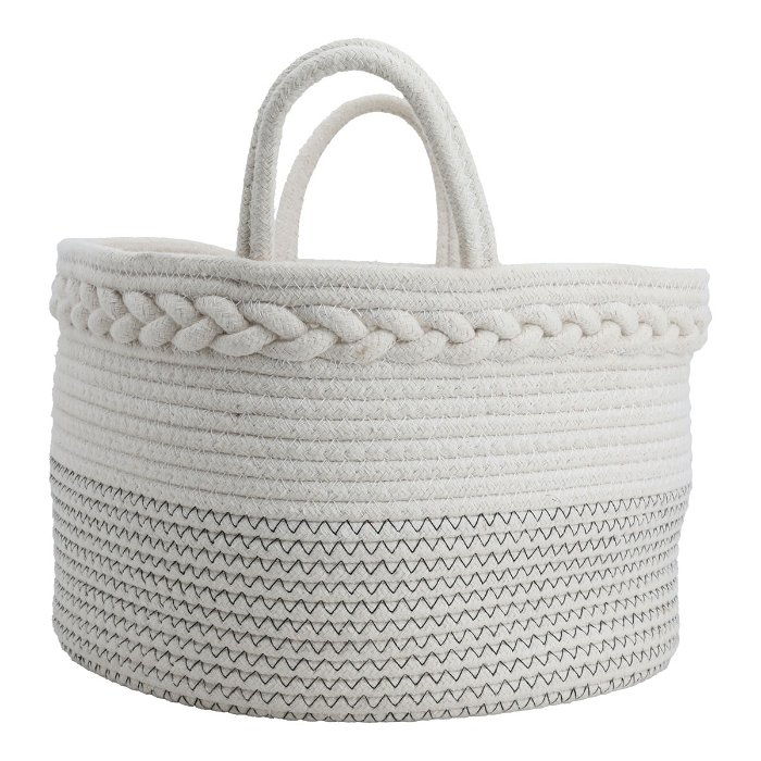 Beige round cotton baskets with handle, 3 pieces set image 2
