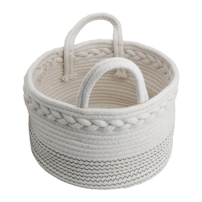 Beige round cotton baskets with handle, 3 pieces set image 3