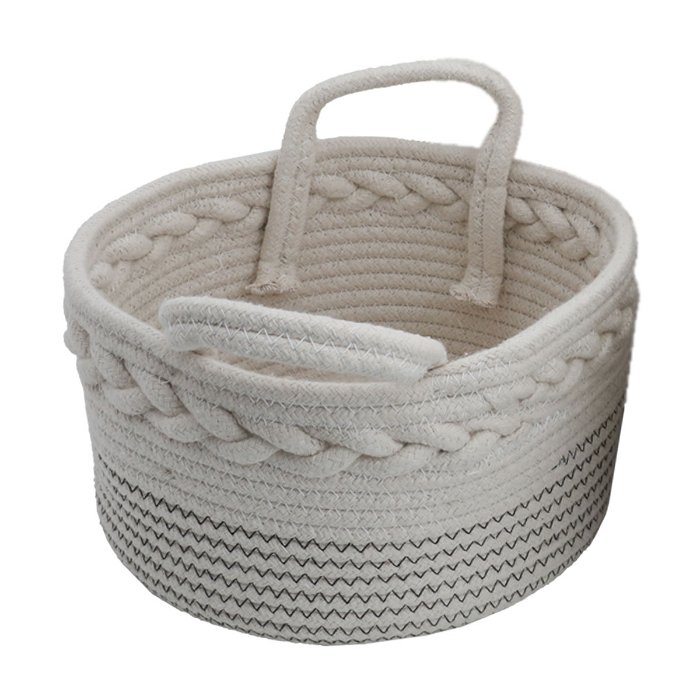 Beige round cotton baskets with handle, 3 pieces set image 4