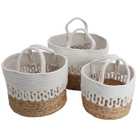 Beige brown round cotton basket set with handle 3 pieces product image