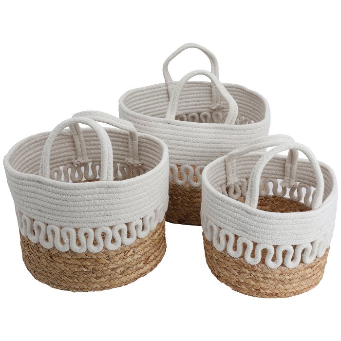 Beige brown round cotton basket set with handle 3 pieces image 1