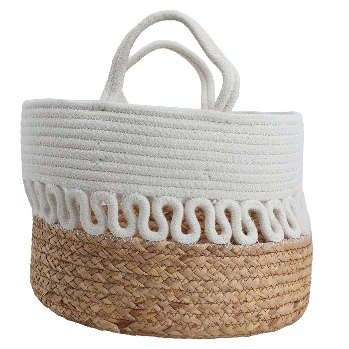 Beige brown round cotton basket set with handle 3 pieces image 2