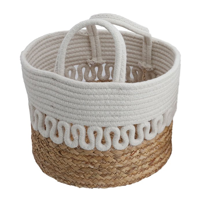 Beige brown round cotton basket set with handle 3 pieces image 3