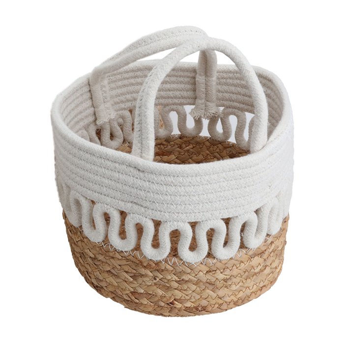 Beige brown round cotton basket set with handle 3 pieces image 4