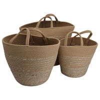 Brown round cotton basket set with handle 3 pieces product image