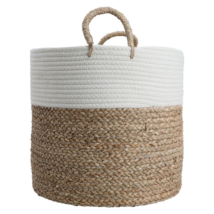 Beige round cotton basket set with handle 3 pieces image 2