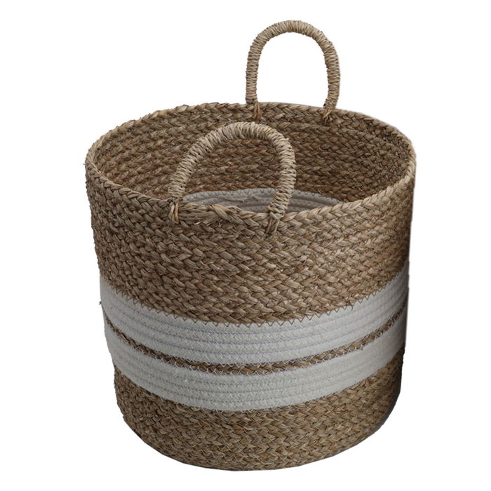 Beige round cotton basket set with handle 3 pieces image 4