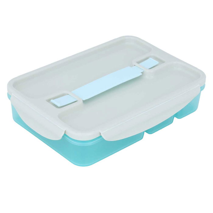 Blue rectangular box lunch box divided with lid 4 digits 1 liter image 1