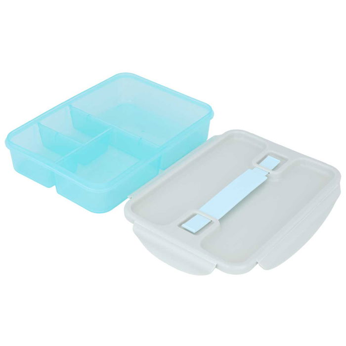 Blue rectangular box lunch box divided with lid 4 digits 1 liter image 2