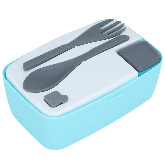 Blue rectangular lunch box with spoon and can 880 ml image 2