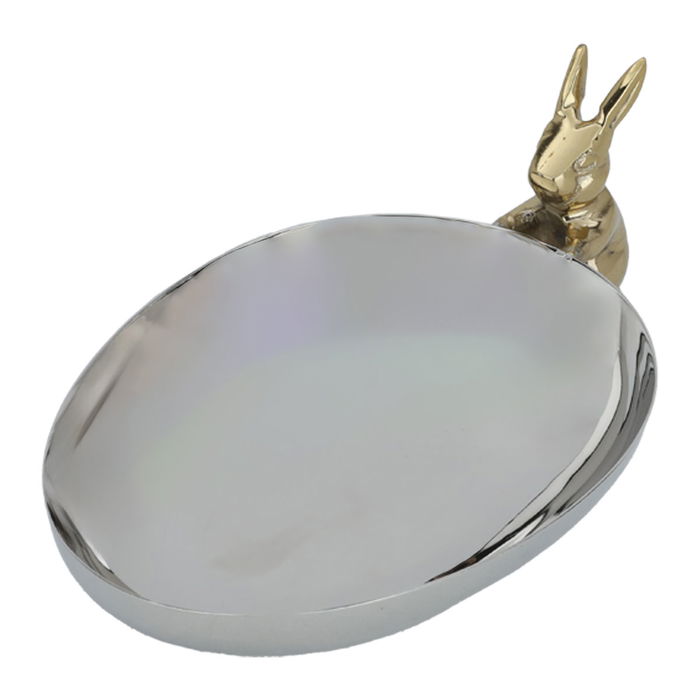 Medium golden rabbit oval steel serving plate image 2