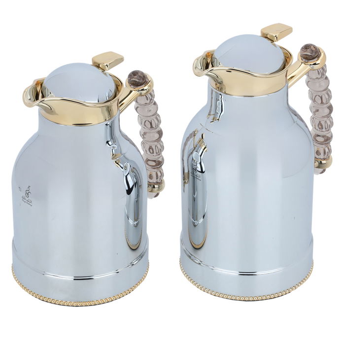 A unique thermos set, silver, gold, and light purple, two pieces image 2