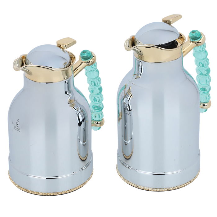 A unique thermos set, silver, gold, and light green, two pieces image 2