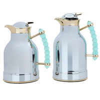 A unique thermos set, silver, gold, and light green, two pieces product image