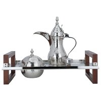 Silver steel serving set with dallah / dates / wooden plate product image