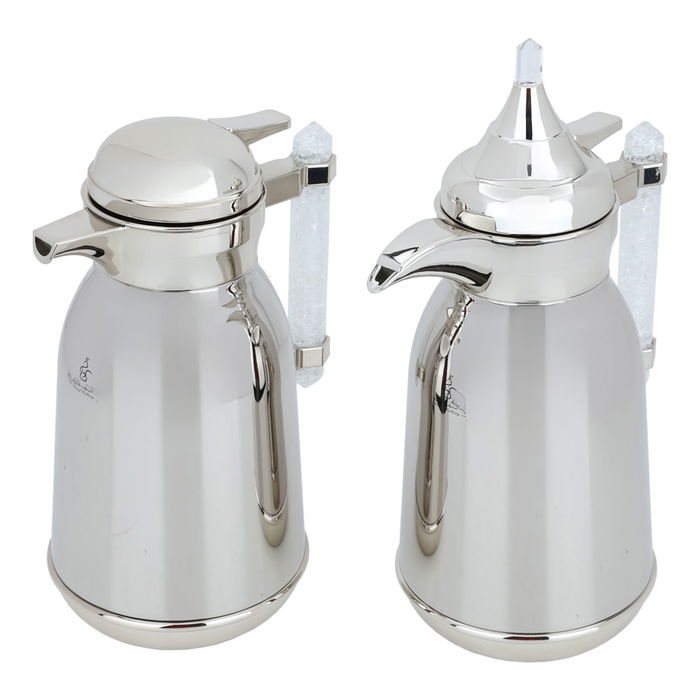 A set of silver stainless steel thermos with a crystal handle, two pieces image 2