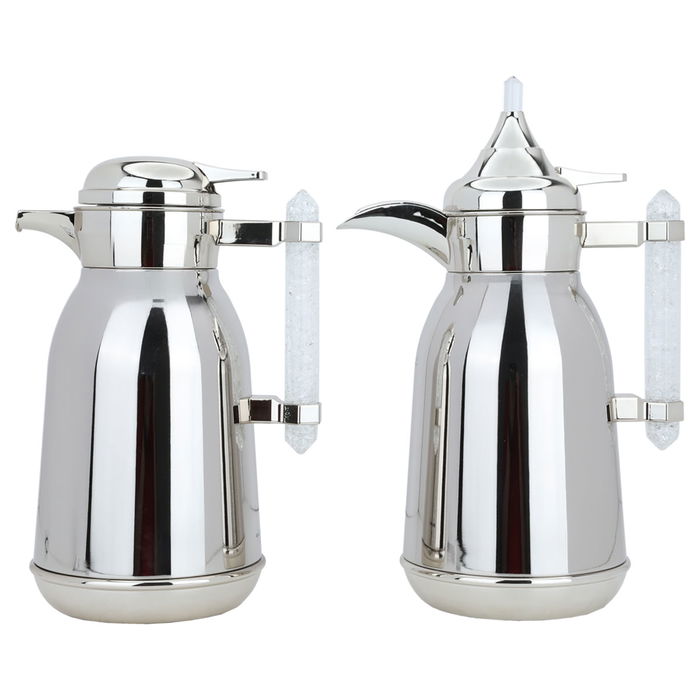 A set of silver stainless steel thermos with a crystal handle, two pieces image 1