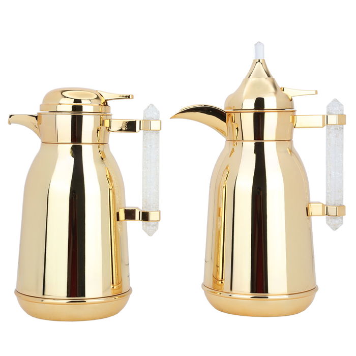 A golden thermos set with a crystal handle, two pieces image 1