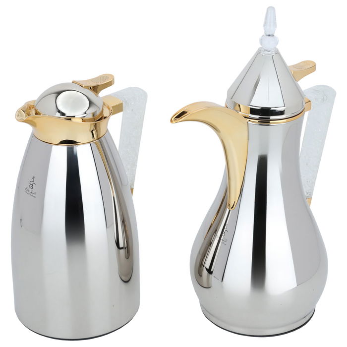 Maha Nickel Polished Thermos Set With Crystal Hand Golden Mouth 2 Pieces image 2