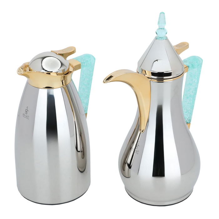 Maha Nickel Polish Thermos Set With Light Green Crystal Hand Golden Mouth 2 Pieces image 2