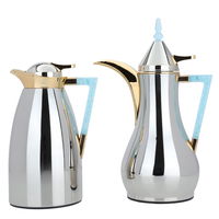 Maha Nickel Polish Thermos Set With Crystal Cyan Hand Golden Mouth 2 Pieces product image