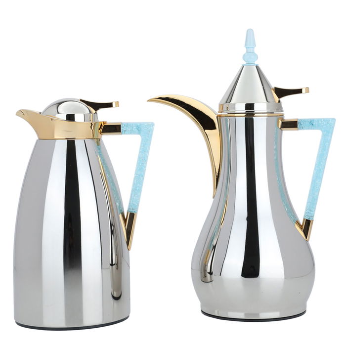 Maha Nickel Polish Thermos Set With Crystal Cyan Hand Golden Mouth 2 Pieces image 1