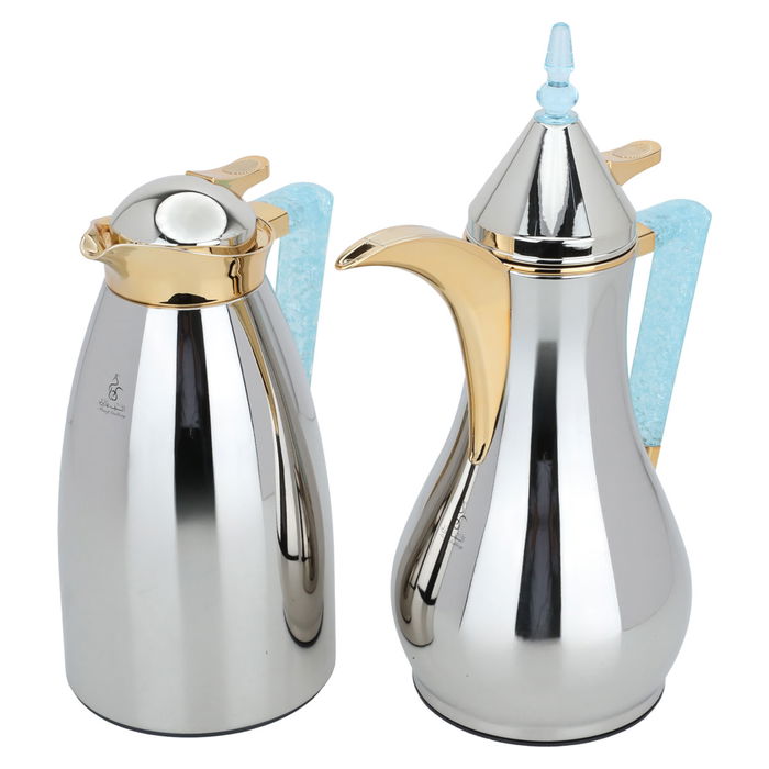 Maha Nickel Polish Thermos Set With Crystal Cyan Hand Golden Mouth 2 Pieces image 2