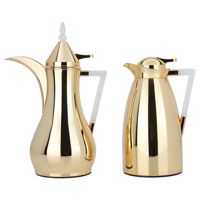 Maha golden thermos set with crystal handle, two pieces image 1