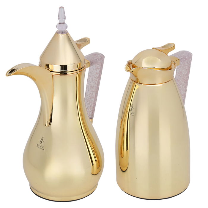 Maha golden thermos set with pink crystal handle image 2