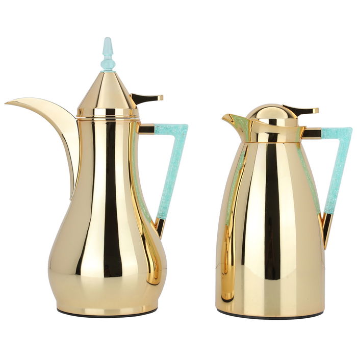 Maha golden thermos set with a light green crystal handle, two pieces image 1