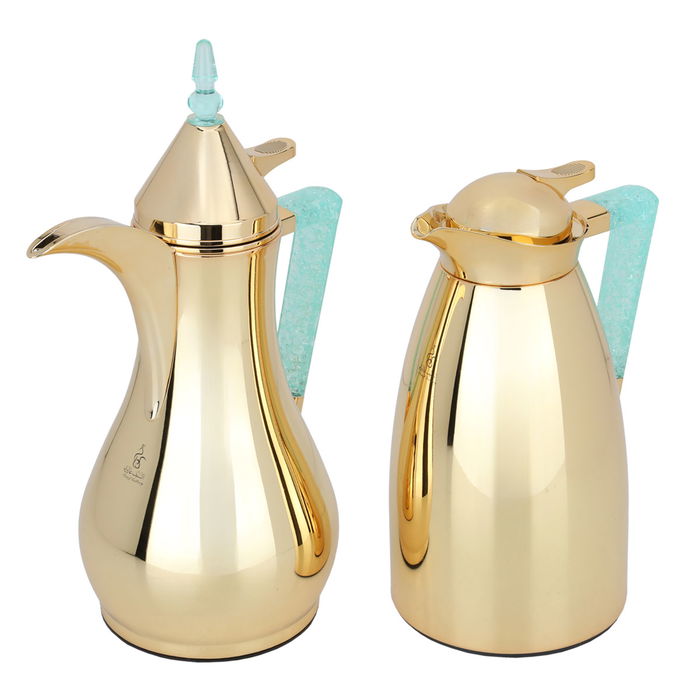 Maha golden thermos set with a light green crystal handle, two pieces image 2