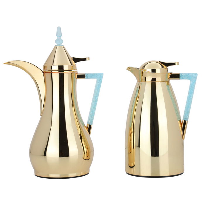 Maha golden thermos set with heavenly crystal handle image 1