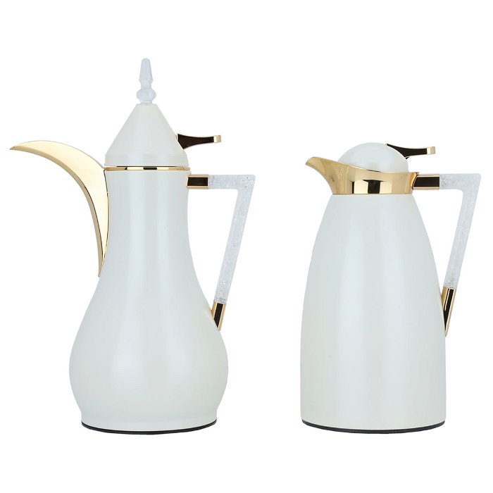Maha pearl matte thermos set with crystal handle in gold, two pieces image 1