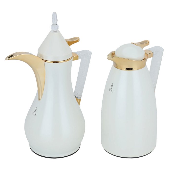 Maha pearl matte thermos set with crystal handle in gold, two pieces image 2