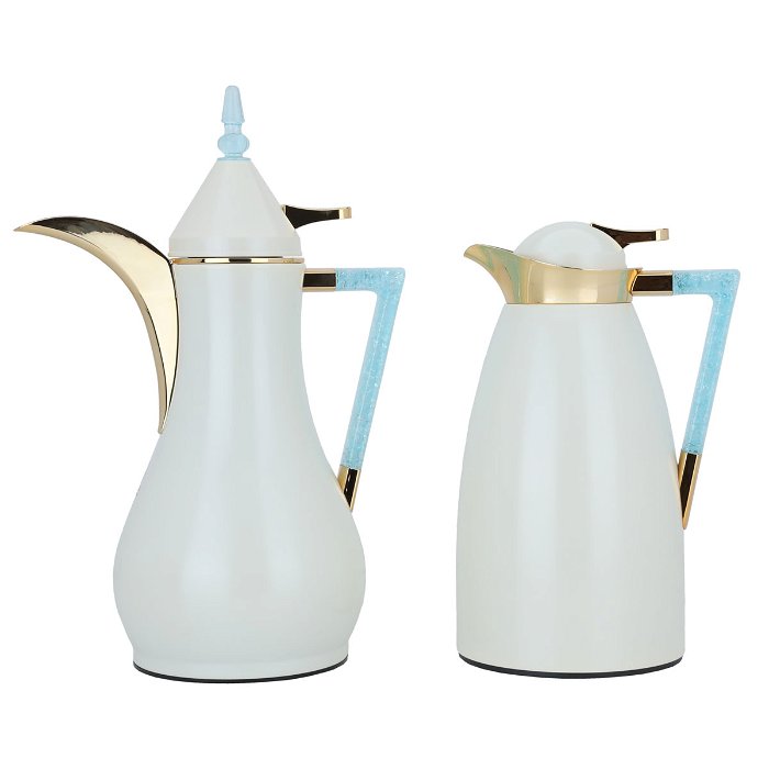 Maha pearl matte thermos set with a sky blue crystal handle in gold image 1