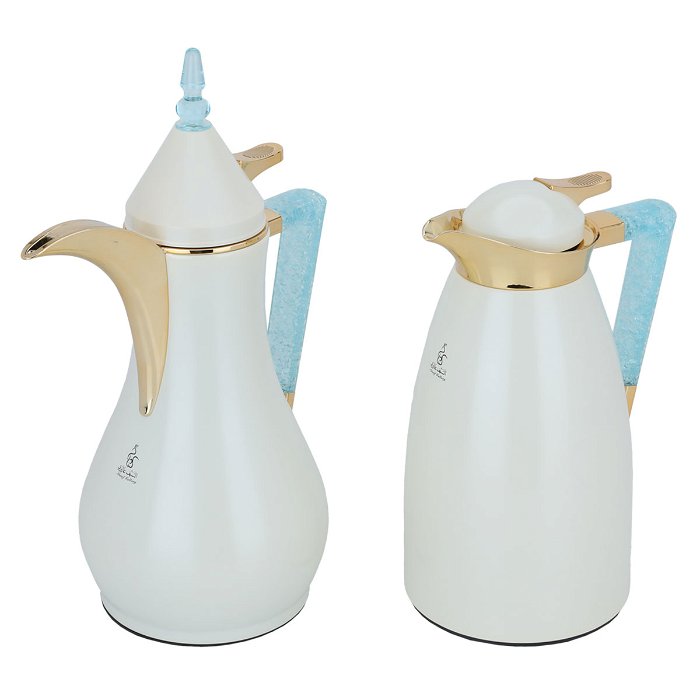 Maha pearl matte thermos set with a sky blue crystal handle in gold image 2