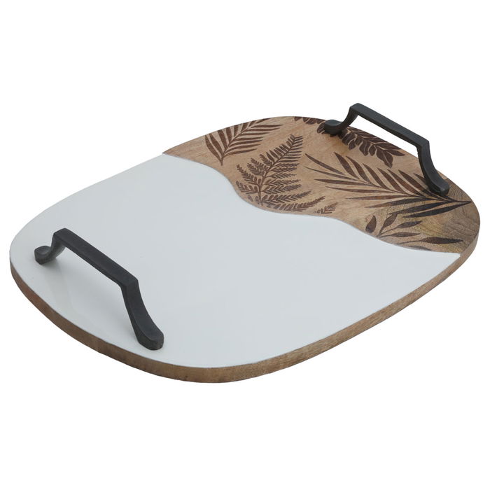 Wooden serving raft with white with steel hand image 1