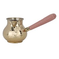 Golden coffee pot with pink leather handle product image