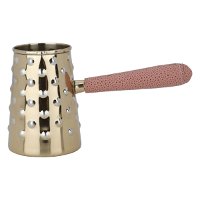Golden coffee pot with small pink leather product image