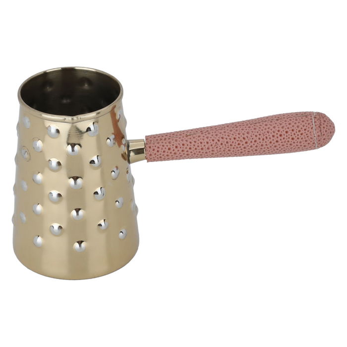 Golden coffee pot with small pink leather image 2