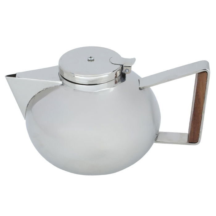 Silver steel teapot with wooden handle, 12 cm image 2