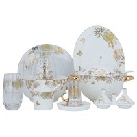 White Porcelain Dining Set Golden Rose Pattern 62 Pieces product image